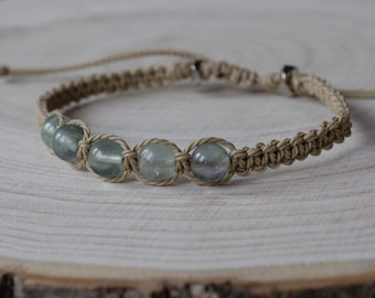 Bracciale in macramè / Gioielli ispirati alla natura / Fluorite autentica / Bracciale regolabile boho