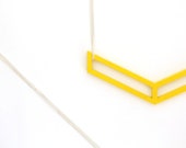yellow chevron Statement necklace, geometrical pendant, wood pendant, geometric necklace, laser cutted jewelry, silver chain
