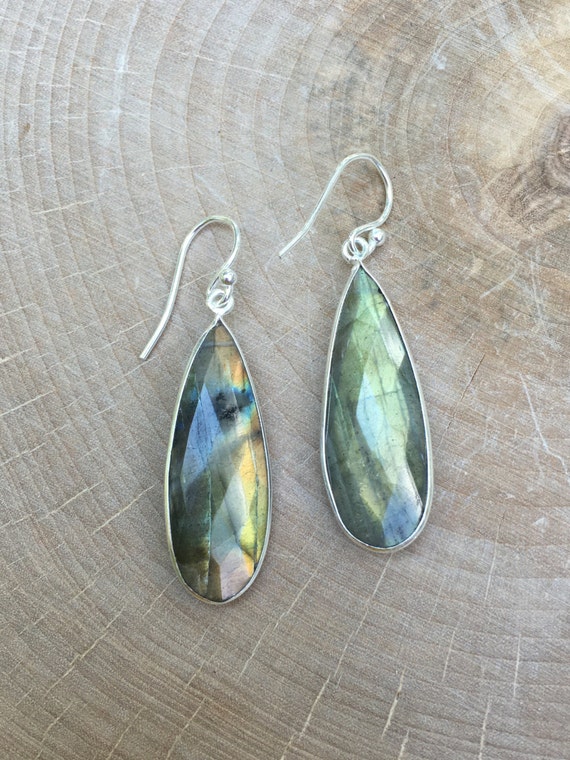 Labradorite Drop Earrings Sterling Silver Labradorite | Etsy