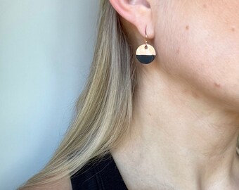 Hammered Round Rose Gold and Black Earrings, Black and Copper Earrings, Black and Gold Earrings, Rose Gold Earrings, Rose Gold Jewelry