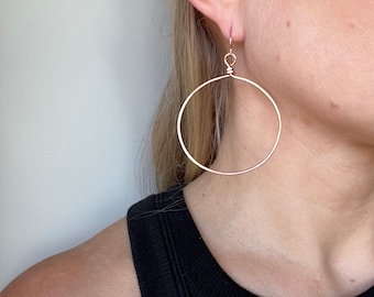 Hammered Rose Gold Hoops, Two Inch Rose Gold Hoops, 2" Hoops, Large Rose Gold Hoops, Minimalist Hoops, Minimalist Earrings