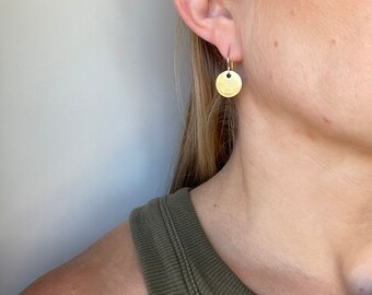 Hammered Gold Earrings, 1/2" Round Gold Earrings, Minimalist Gold Earrings, Yellow Gold Earrings, Gold Bridesmaid Earrings,