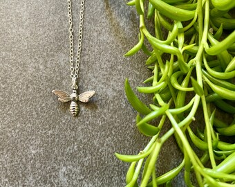 Bumble Bee Necklace, Honey Bee Necklace, Honeycomb Necklace, Sterling Silver Bee, Bee Necklace