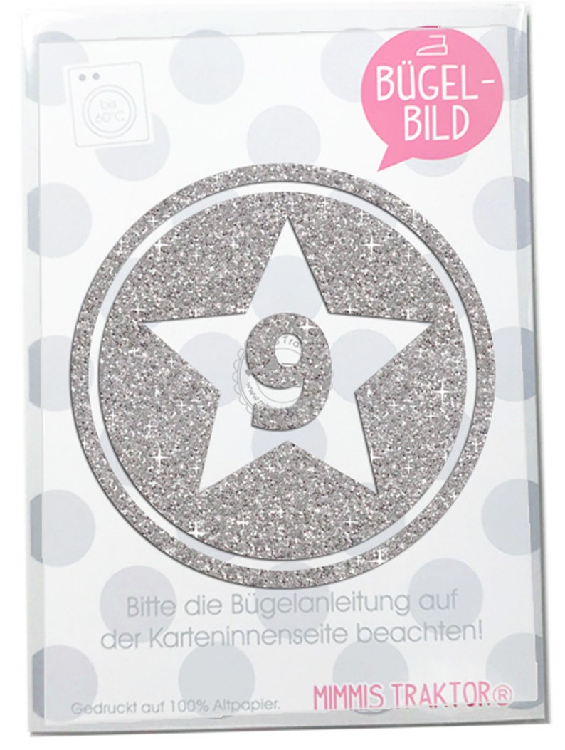 GLITZER Bügelbild Sternbutton mit Wunschzahl 10 cm SILBER Aufbügler Applikationen Bügelsticker für Stoffe Textilien zum Aufbügeln Flicken image 10