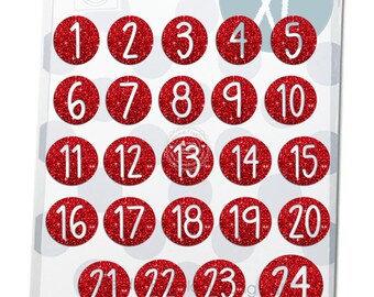 GLITZER Bügelbild Adventkalender Zahlen Kreis zum Aufbügeln 3 cm 1 - 24 Aufbügler Applikationen für Stoffe Textilien zum Aufbügeln Flicken