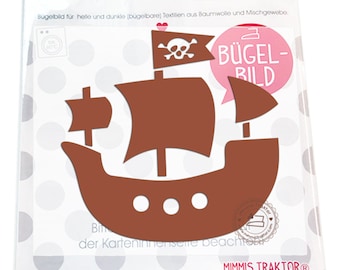 Bügelbild Piratenschiff 11 cm BRAUN Flockfolie Aufbügler Applikationen Bügelsticker für Stoffe Textilien Kinder zum Aufbügeln Flicken
