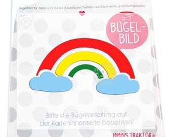 Bügelbild Regenbogen mit Wolken 11 cm BUNT Flockfolie Aufbügler Applikationen Bügelsticker für Stoffe Textilien Kinder zum Aufbügeln Flicken