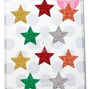 Bügelbild 10 GLITZER Sterne, Größe 3 cm BUNTES SET Aufbügler Applikationen Bügelsticker für Stoffe Textilien Kinder zum Aufbügeln Flicken image 3