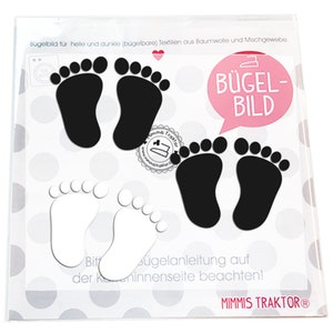 Bügelbild 3 Füßchen Babyfüße 6 x 4,5 cm SCHWARZ WEISS Flockfolie Aufbügler Applikationen für Stoffe Textilien zum Aufbügeln Flicken image 1