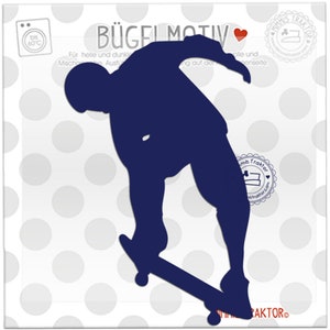 Bügelbild Skater 9,4 cm x 14 cm MARINE Flockfolie Aufbügler Applikationen Bügelsticker für Stoffe Textilien Kinder zum Aufbügeln Flicken image 1