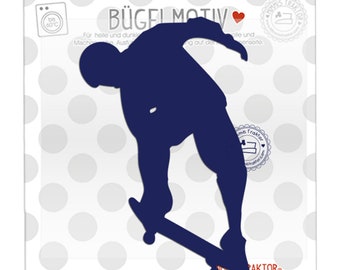 Bügelbild Skater 9,4 cm x 14 cm MARINE Flockfolie Aufbügler Applikationen Bügelsticker für Stoffe Textilien Kinder zum Aufbügeln Flicken