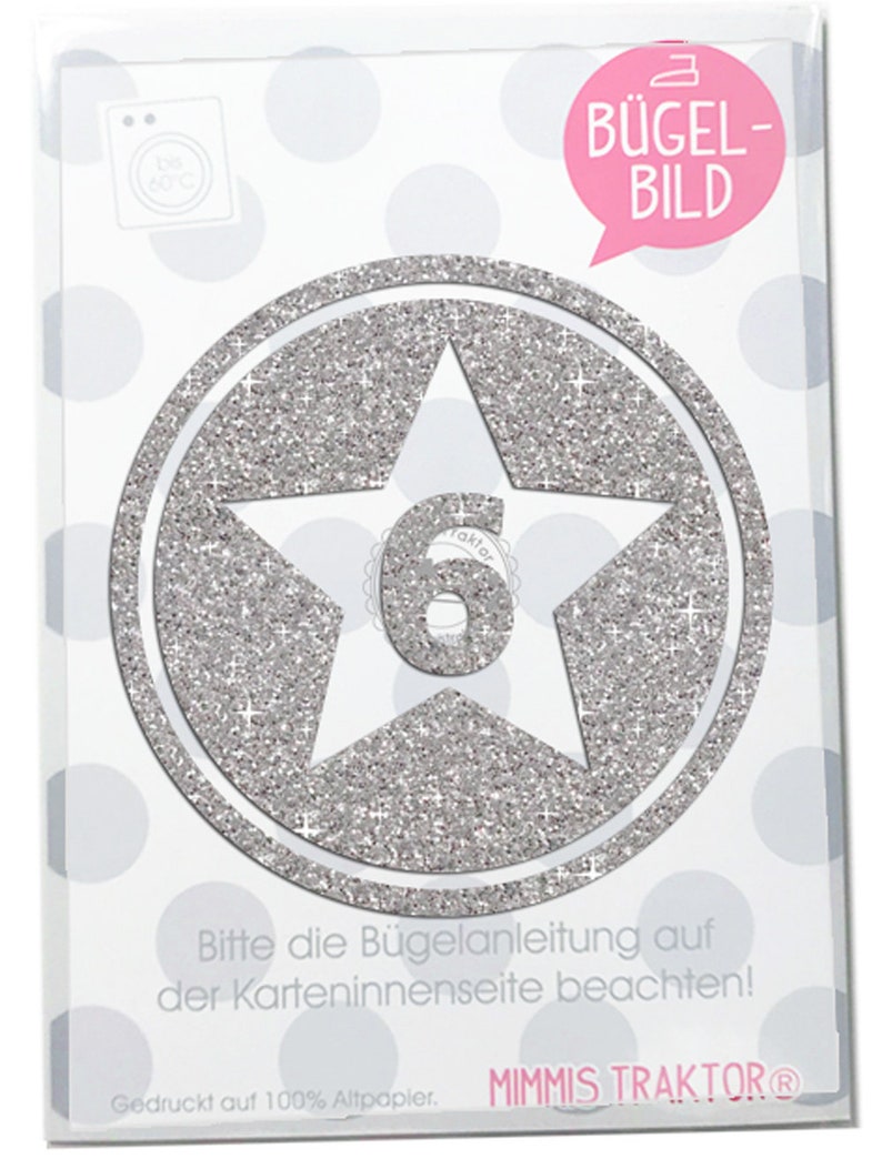 GLITZER Bügelbild Sternbutton mit Wunschzahl 10 cm SILBER Aufbügler Applikationen Bügelsticker für Stoffe Textilien zum Aufbügeln Flicken image 7