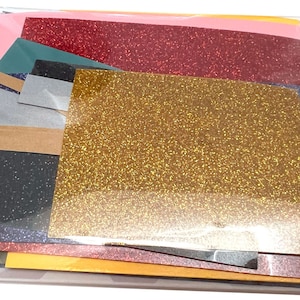 50 g Restemix Bügelfolie - Flockfolie, Glitzerfolie, Reflektorfolie Flexfolie Reste Streifen zum Basteln und Plotten Textilien Flicken