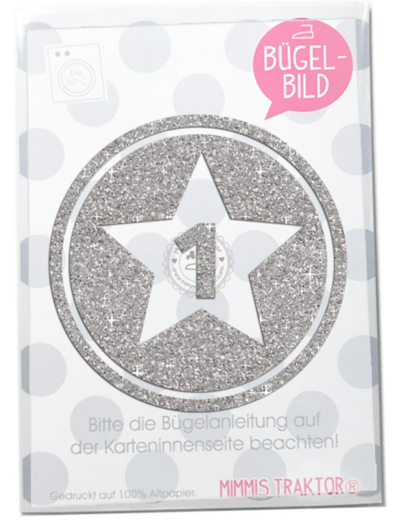 GLITZER Bügelbild Sternbutton mit Wunschzahl 10 cm SILBER Aufbügler Applikationen Bügelsticker für Stoffe Textilien zum Aufbügeln Flicken image 1