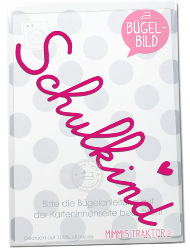 Bügelbild Schulkind mit Herz 15 cm PINK Flockfolie Aufbügler Applikationen Bügelsticker für Stoffe Textilien Kinder zum Aufbügeln Flicken image 1