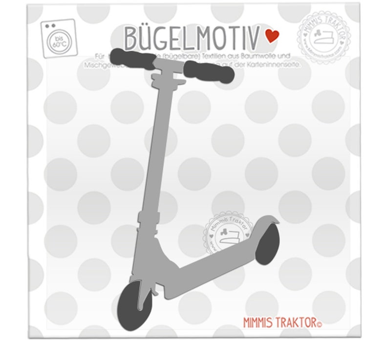 Bügelbild Scooter Roller 7,5 cm x 12,5 cm GRAU ANTHRAZIT Flockfolie Aufbügler Applikationen für Stoffe Textilien zum Aufbügeln Flicken image 1