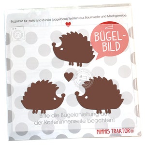 Bügelbild 3 Igel mit Herz 5,5 cm bis 5 cm BRAUN Flockfolie Aufbügler Applikationen Bügelsticker für Stoffe Textilien zum Aufbügeln Flicken image 1