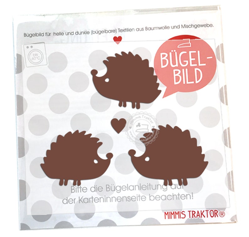 Bügelbild 3 Igel mit Herz 5,5 cm bis 5 cm BRAUN Flockfolie Aufbügler Applikationen Bügelsticker für Stoffe Textilien zum Aufbügeln Flicken image 1