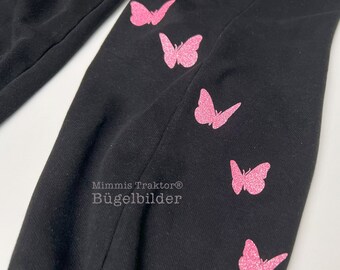 Bügelbild GLITZER 5 Schmetterlinge Farbwahl circa 3 - 5 cm Aufbügler Applikationen Bügelsticker für Stoffe Textilien zum Aufbügeln Flicken