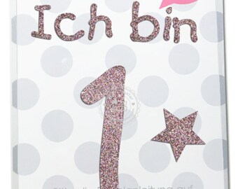 Bügelbild GLITZER Ich bin mit Stern CONFETTI, 1, 2, 3, 4, 5, 6 oder 7 Aufbügler Applikationen für Stoffe Textilien zum Aufbügeln Flicken