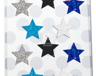 Bügelbild 10 GLITZER Sterne, Größe 3 cm BUNTES SET Aufbügler Applikationen Bügelsticker für Stoffe Textilien Kinder zum Aufbügeln Flicken