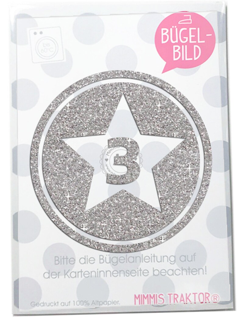 GLITZER Bügelbild Sternbutton mit Wunschzahl 10 cm SILBER Aufbügler Applikationen Bügelsticker für Stoffe Textilien zum Aufbügeln Flicken image 3