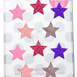 Bügelbild 10 GLITZER Sterne, Größe 3 cm BUNTES SET Aufbügler Applikationen Bügelsticker für Stoffe Textilien Kinder zum Aufbügeln Flicken image 2