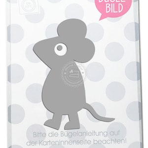 Bügelbild Maus 7,4 x 10 cm GRAU Flockfolie Aufbügler Applikationen Bügelsticker für Stoffe Textilien Kinder zum Aufbügeln Flicken image 1