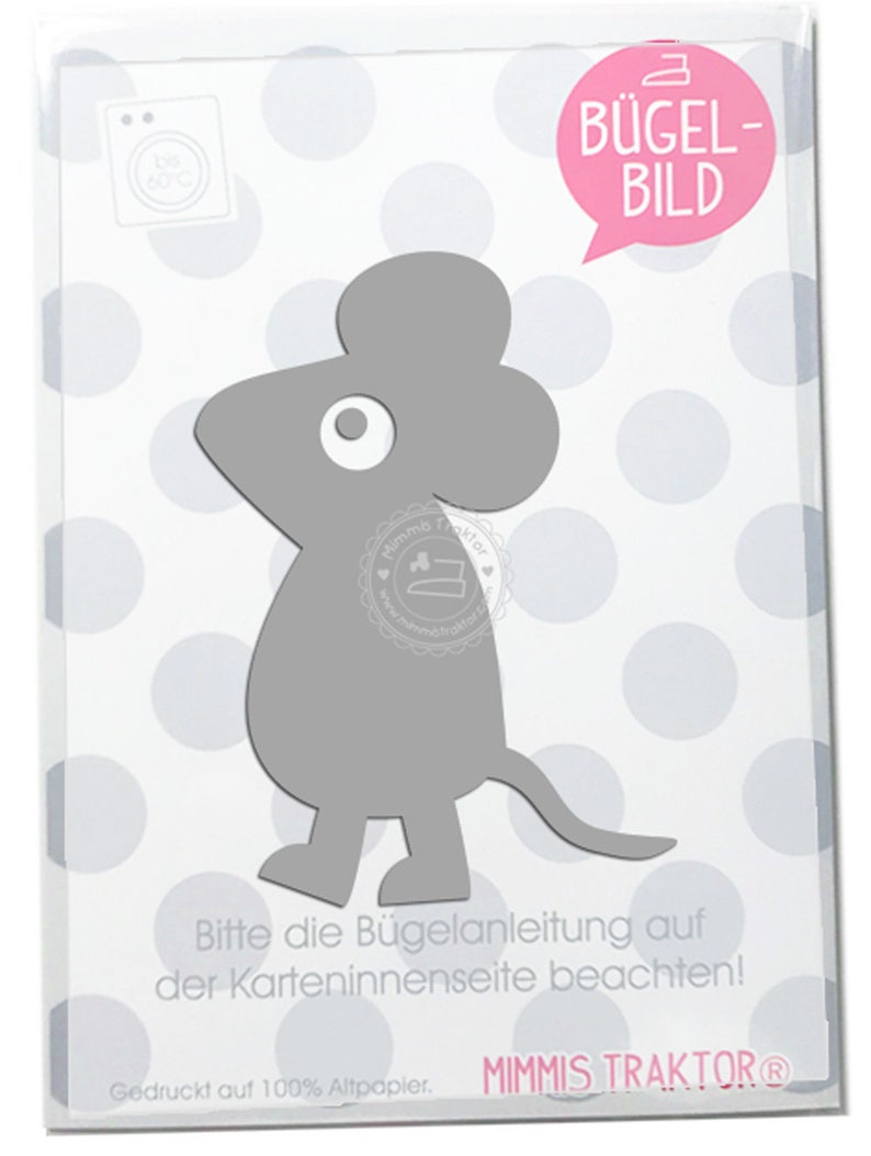 Bügelbild Maus 7,4 x 10 cm GRAU Flockfolie Aufbügler Applikationen Bügelsticker für Stoffe Textilien Kinder zum Aufbügeln Flicken image 1