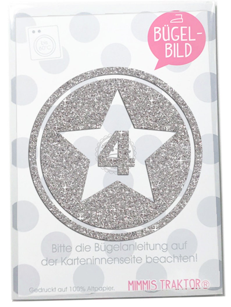 GLITZER Bügelbild Sternbutton mit Wunschzahl 10 cm SILBER Aufbügler Applikationen Bügelsticker für Stoffe Textilien zum Aufbügeln Flicken image 4