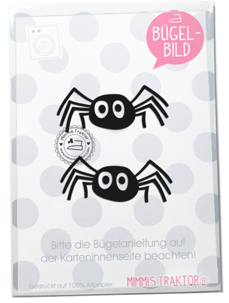 Bügelbild 2 Spinnen 6,5 cm SCHWARZ Flockfolie Aufbügler Applikationen Bügelsticker für Stoffe Textilien Kinder zum Aufbügeln Flicken image 1