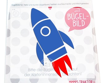 Bügelbild Rakete 6,1 cm x 12,5 cm BLAU ROT Flockfolie Aufbügler Applikationen Bügelsticker für Stoffe Textilien Kinder zum Aufbügeln Flicken