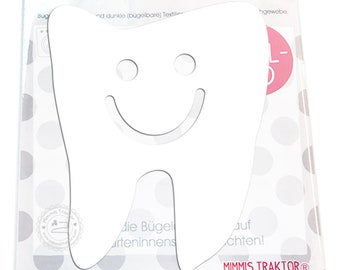 Bügelbild Gr. XL Zahn Zahnfee 14 cm Flockfolie Aufbügler Applikationen Bügelsticker für Stoffe Textilien Kinder zum Aufbügeln Flicken