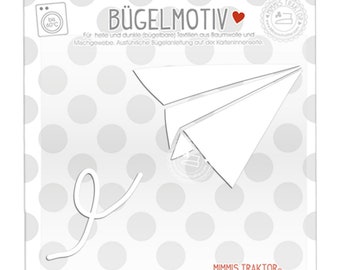 Bügelbild Papierflieger 8,5 cm x 6,7 cm WEISS Flockfolie Aufbügler Applikationen Bügelsticker für Stoffe Textilien zum Aufbügeln Flicken