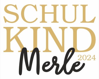 Bügelbild Schulkind Farbwahl Wunschname Jahr 14 cm handwritten FLEXFOLIE Schulstart Aufbügler Bügelsticker für Stoffe Textilien Aufbügeln