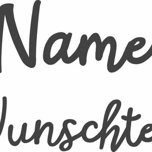 Könnte beinhalten: Ein Schwarzweißbild mit dem Text "Name" in Kursivschrift oben und dem Text "Wunschtext" in Kursivschrift unten.