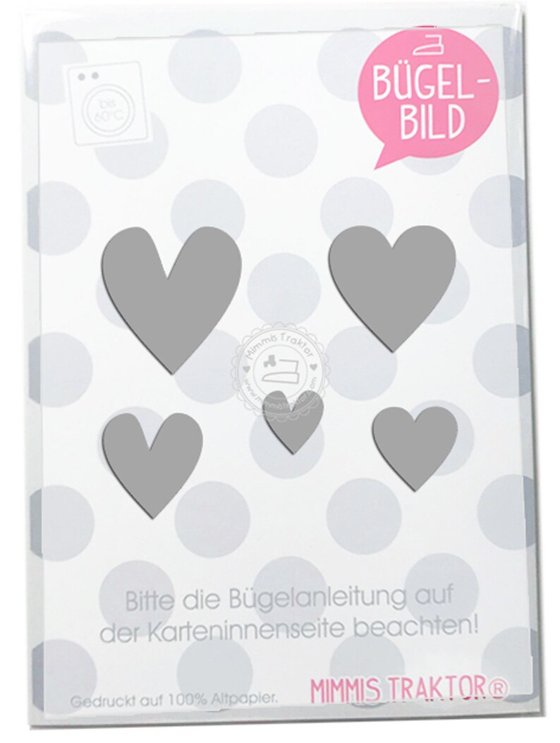 Bügelbild 5 Herzen 3,5 cm bis 1,5 cm Flockfolie Aufbügler Applikationen Bügelsticker für Stoffe Textilien Kinder zum Aufbügeln Flicken image 2