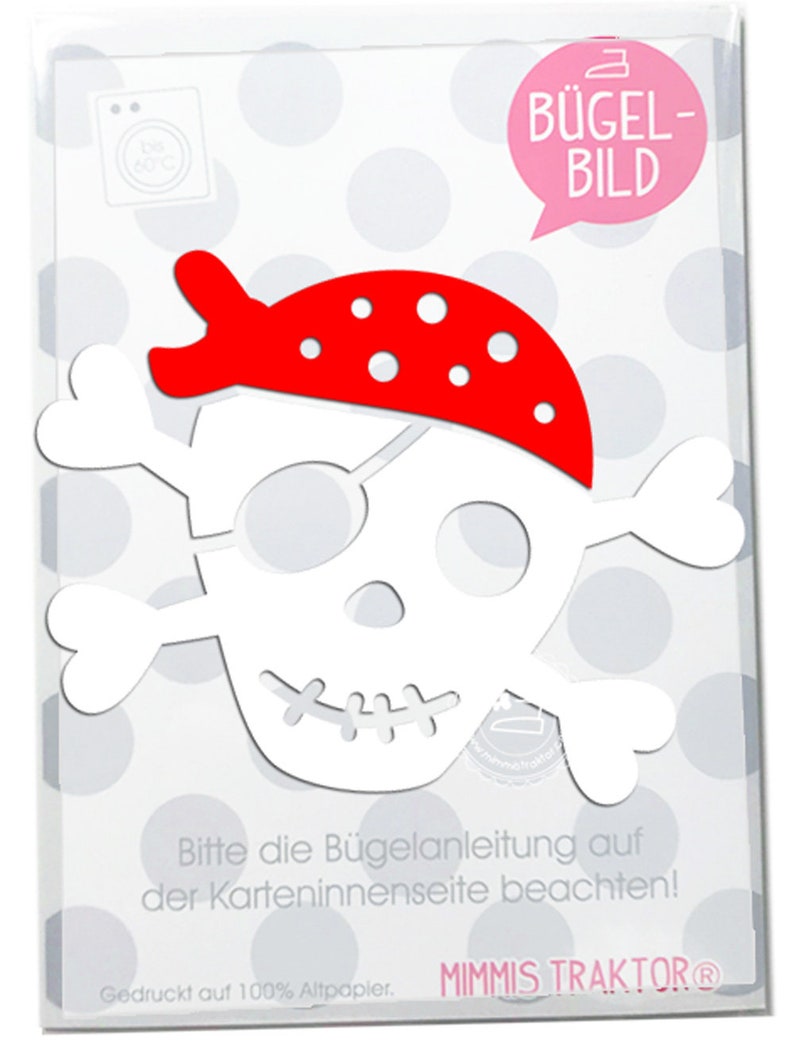 Bügelbild Pirat 12 cm x 8,7 cm WEISS ROT Flockfolie Aufbügler Applikationen Bügelsticker für Stoffe Textilien Kinder zum Aufbügeln Flicken afbeelding 1