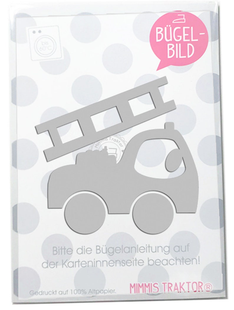 Bügelbild Reflektor Feuerwehrauto 9 cm SILBER Aufbügler Applikationen Bügelsticker für Stoffe Textilien Kinder zum Aufbügeln Flicken image 1