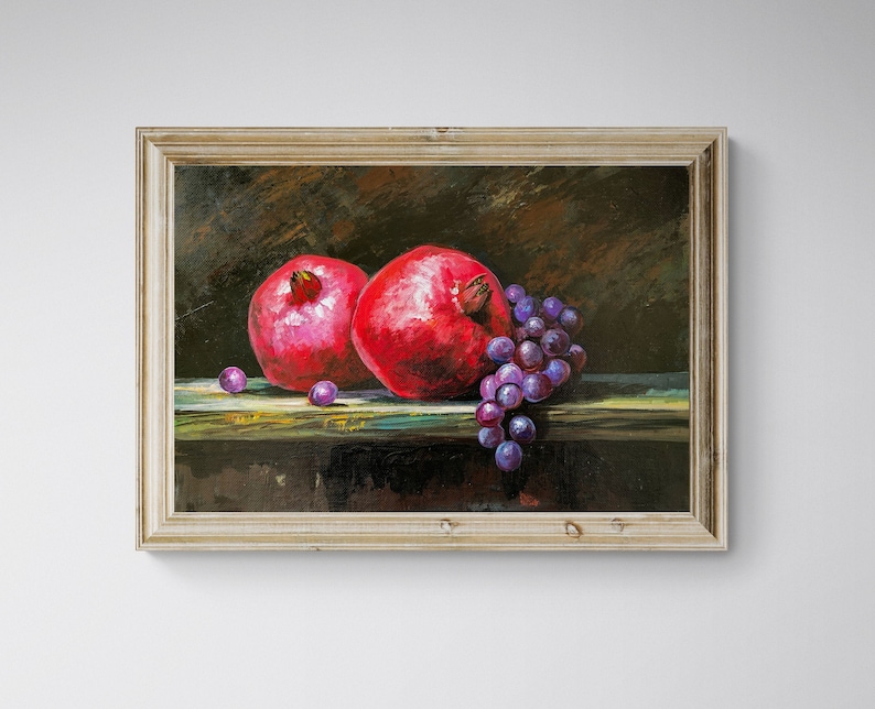 Free Shipping Unique Gift for Woman Impressionist Grenade Still Life Original Acrylic Painting Kitchen Decor Small Wall Art