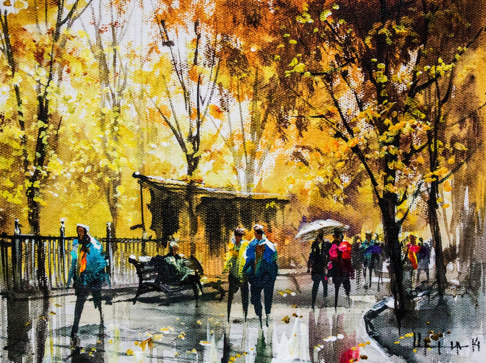 Otoño pintura del paisaje urbano pintura acrílica original | Etsy