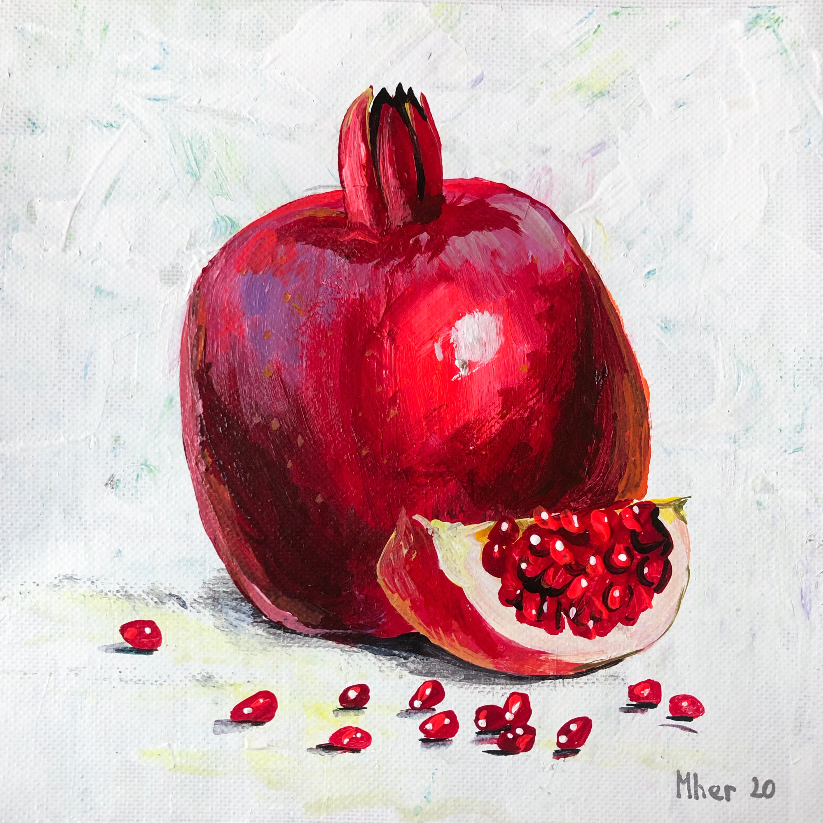 Grenade Still Life Original Acrylic Painting Impressionist Etsy