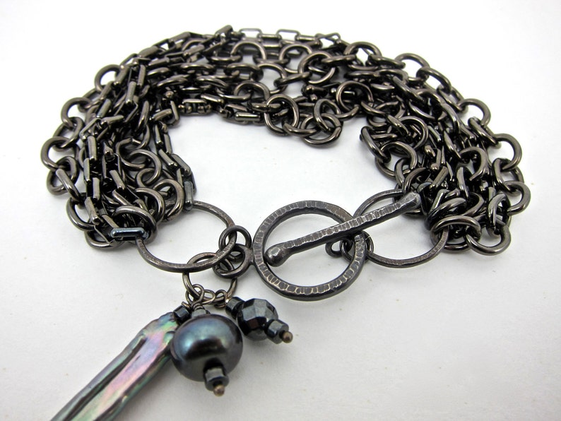 chain bracelet, chain and pearl bracelet, gunmetal bracelet, hematite bracelet image 4