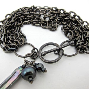 Gunmetal Chain Bracelet: Freshwater Pearl, Hematite Dangle