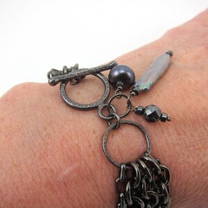 chain bracelet, chain and pearl bracelet, gunmetal bracelet, hematite bracelet image 3