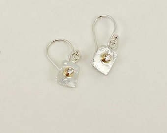 diamond earrings, tiny diamond earrings, delicate earrings, gold and silver diamond earrings