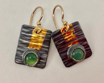 chrysoprase earrings, gold and silver earrings, small earrings