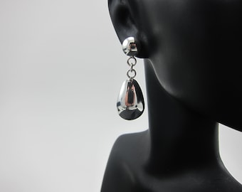 sterling silver drop earrings, egg earrings, teardrop earrings, forged earrings