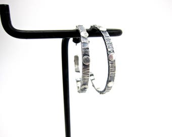Oxidized Sterling Silver Hoop Earrings: Hammered Texture, 32mm