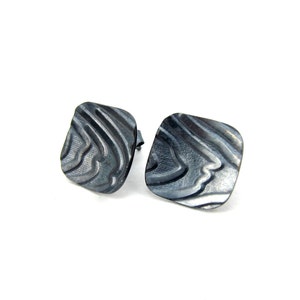 square sterling silver studs, blackened, textured, unisex, men, women